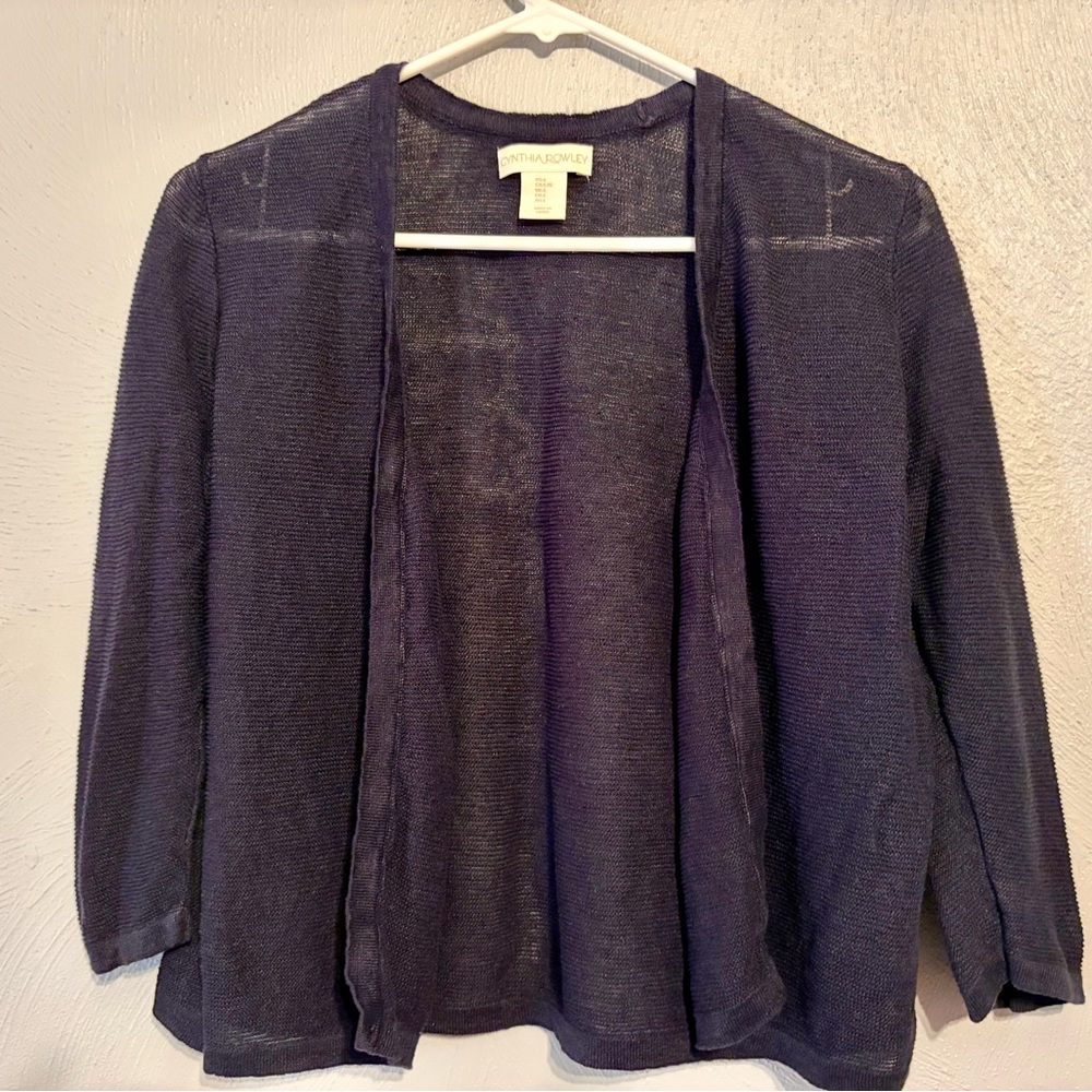 Cynthia Rowley Navy Blue Open-Front Linen Blend Cardigan